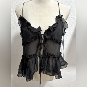 ZARA ~ Ruffled semi sheer top